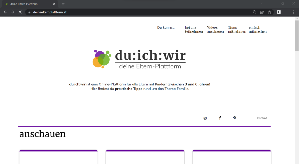 Screenshot von Website deineelternplattform.at